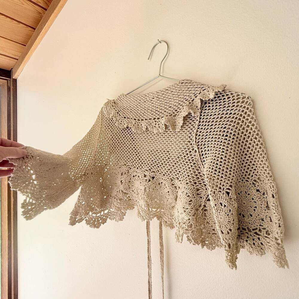 Vintage Handmade Crochet Tie-Front Bolero Shrug